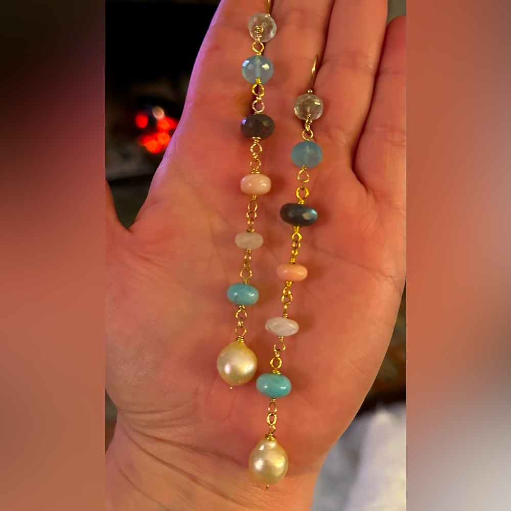 Assorted Gemstone Long Dangle Earrings - image 2